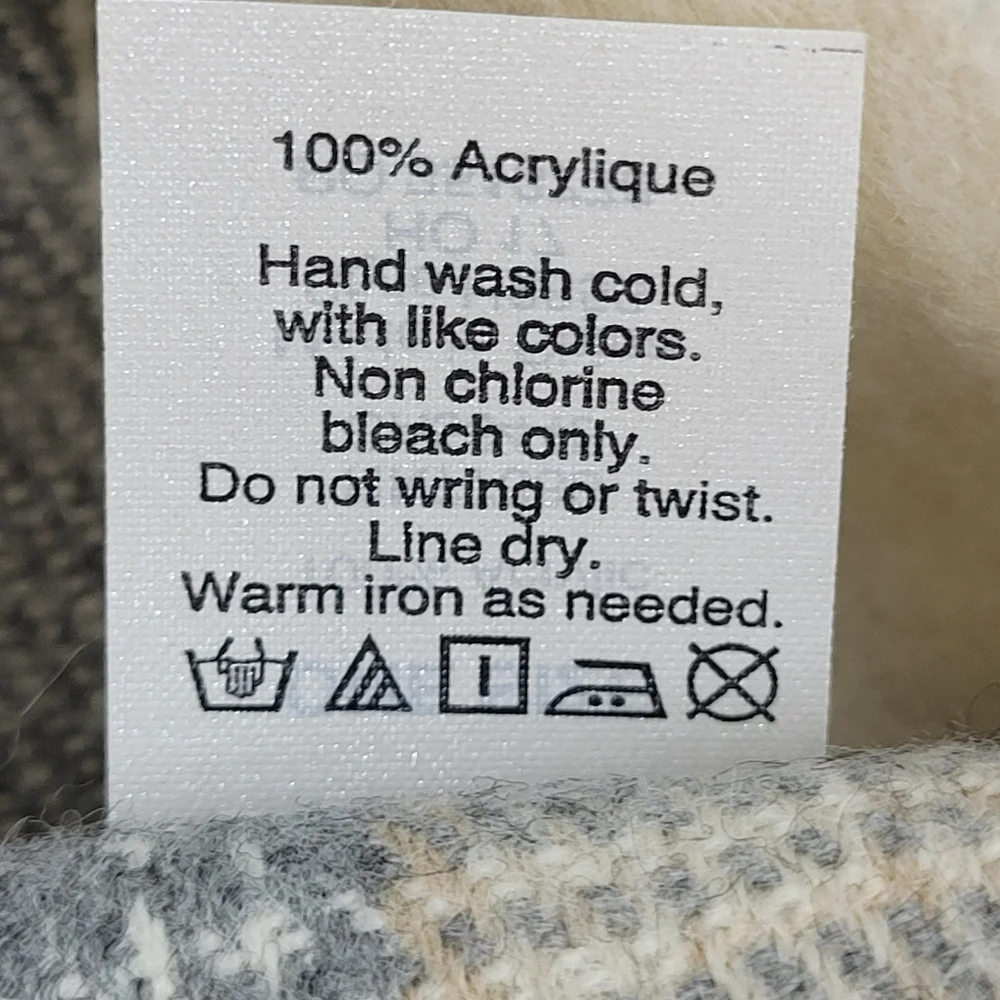 J.Crew Scarf Plaid Neutral Gray Tan Cream Fringe 24x78 Blanket Cottage Cabin